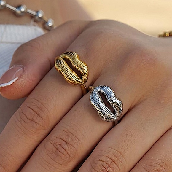 Stainless Steel Lip Resizable Ring Gold Plated Hip Hop Trendy - Picture 3 of 16